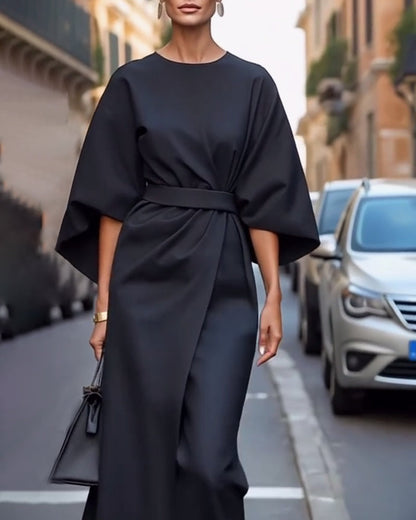 Celestine - Sukienka Z Eleganckimi Latarniowymi Rękawami I Paskiem