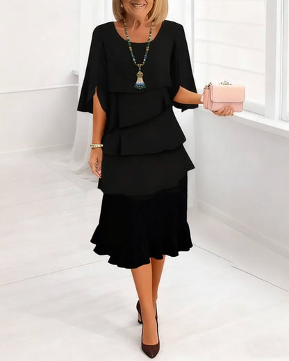 Renata -  Elegancka sukienka midi z rękawami w stylu ruffle