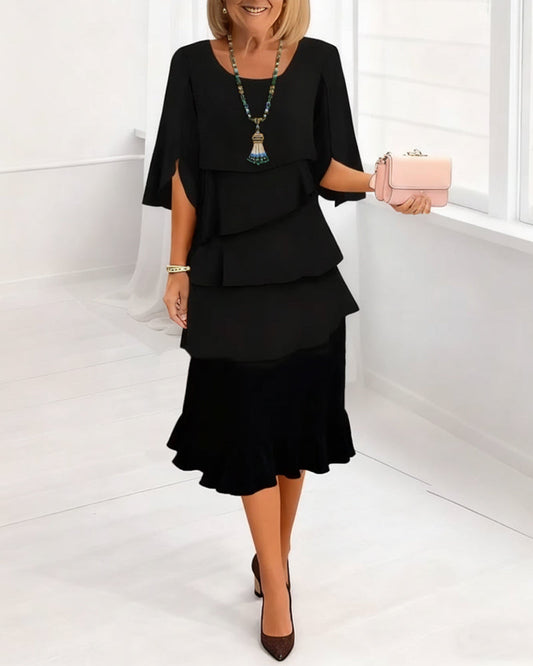 Renata -  Elegancka sukienka midi z rękawami w stylu ruffle