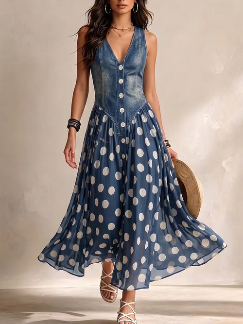 Zuzanna | Elegancka Sukienka Maxi w Groszki