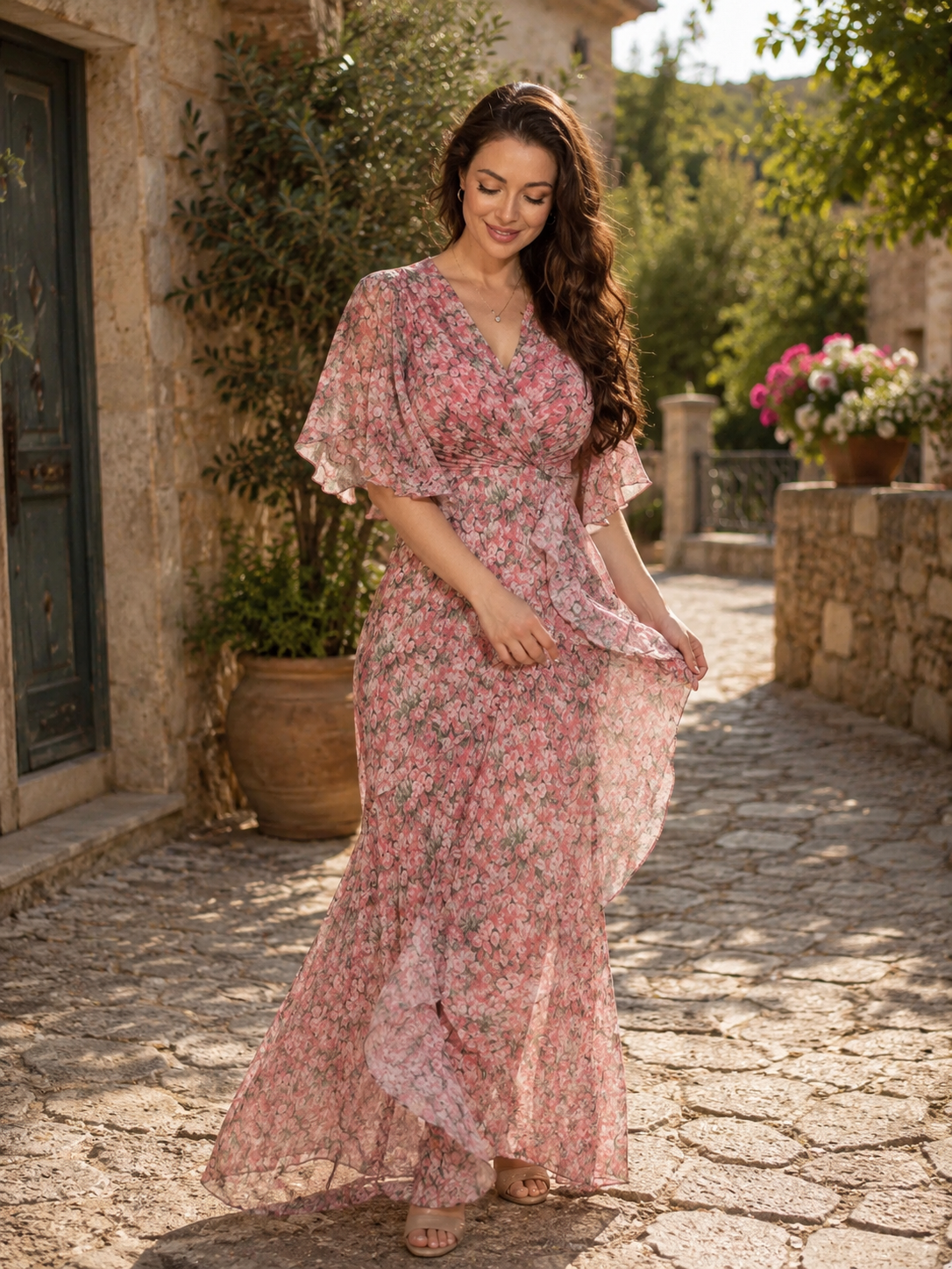 Pamela | Elegancka Sukienka Maxi w Kwiaty
