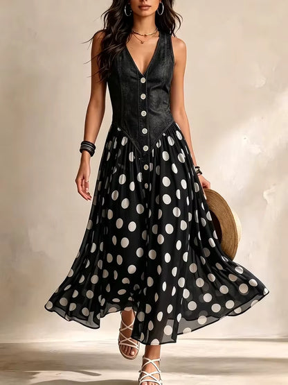 Zuzanna | Elegancka Sukienka Maxi w Groszki