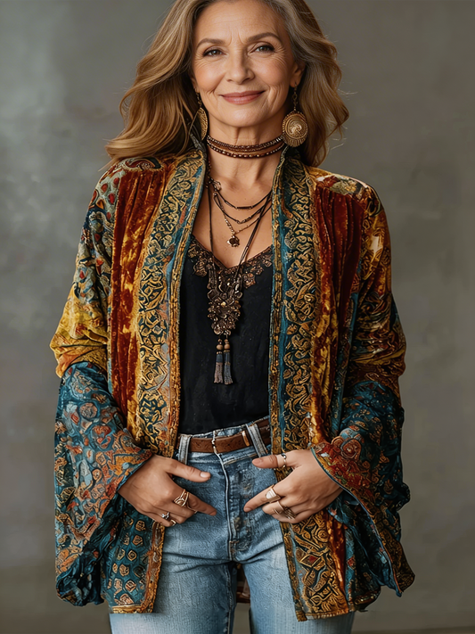 Michalina | Kolorowa Kurtka w Stylu Boho